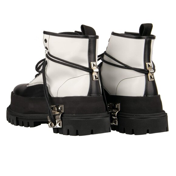 Dolce & Gabbana - Platform Leather Biker Combat Boots with Logo and Studs Black - Picture 4 of 5